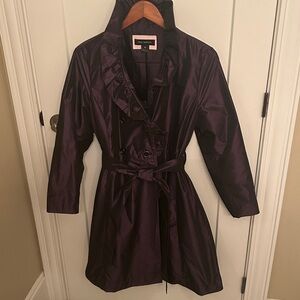 Pink Tartan purple taffeta trench coat with ruffles, size 10